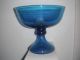 Mid Century Modern Blue Art Glass Hollow Based Compote Mid-Century Modernism photo 6