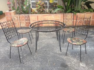 Arthur Umanoff Designed Worught Iron Patio Set Granada Collection Table 4 Chairs photo