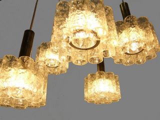 60s Doria Cascading Ceiling Lamp Ice Glass Tubes + Brass Pendant Lamp photo
