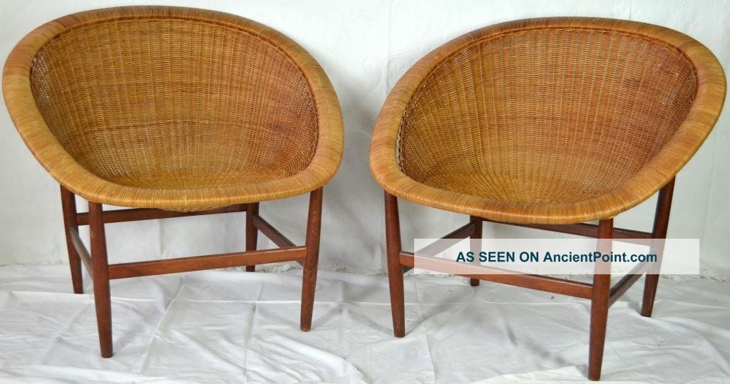 Rare Pair Of Nanna Ditzel Basket Wicker Chairs | Danish Scandinavian Modern Post-1950 photo