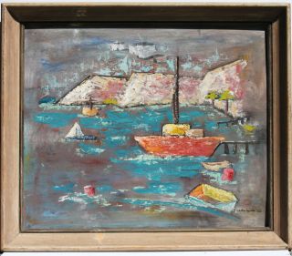 Cleda Marie [simmons] 1952; Important Listed Artist; Modernism Boats In Harbor photo