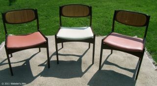 3 Mid Century Danish Modern Selig Cane Back Side Chairs Dark Wood Medallion Mark photo