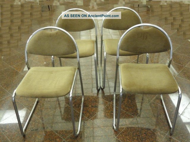 4 X Modern 70 ' S Nickel Chrome Dining Lounge Chair Made In Italy Post-1950 photo