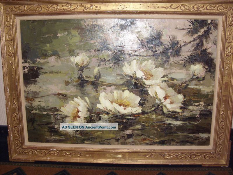 Eames Era Margarita Hahn Vidal Water Lillies Painting Mid-Century Modernism photo