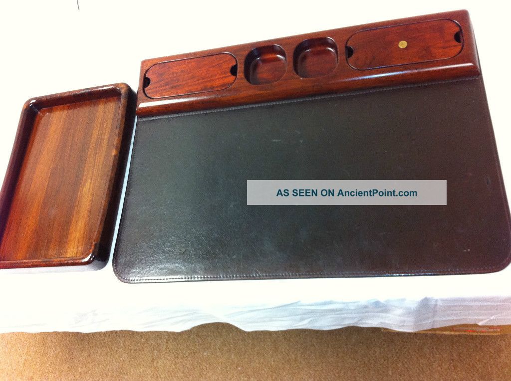 Dyrlund Danish Leather Writing Pad W/ Rosewood Organizer & Rosewood Letter Tray Mid-Century Modernism photo