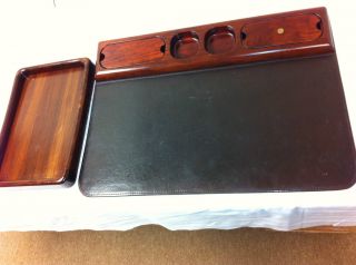 Dyrlund Danish Leather Writing Pad W/ Rosewood Organizer & Rosewood Letter Tray photo