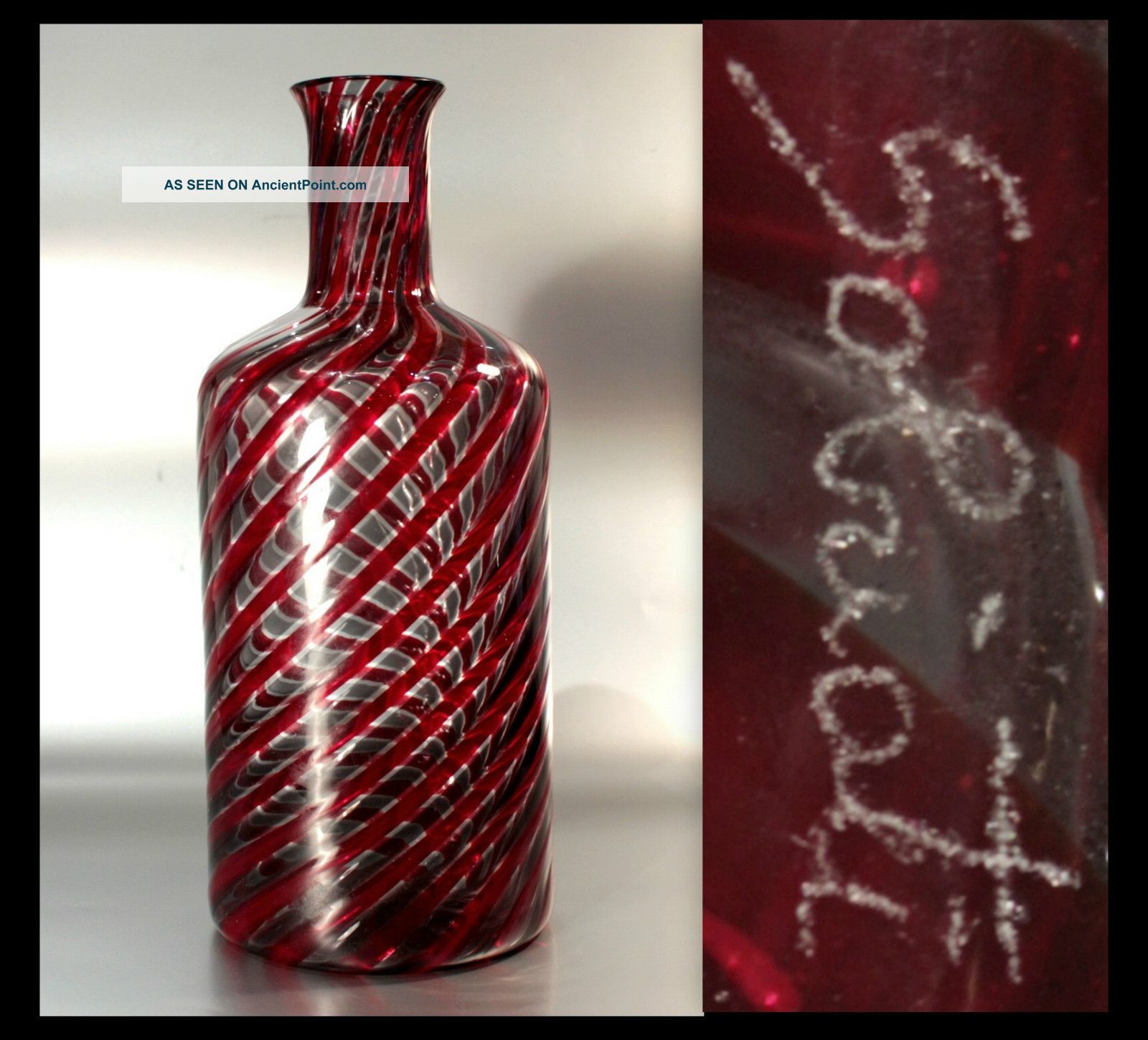 Salviati Glass Vase Mid - Century Murano Art Bottle Italy Twisted Red - Grey Mid-Century Modernism photo