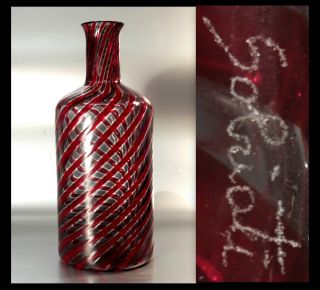 Salviati Glass Vase Mid - Century Murano Art Bottle Italy Twisted Red - Grey photo