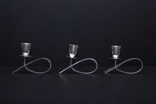 Set Of Three Silverplated Candle Holders Mexico Silver Silversmith Era Unmarked photo