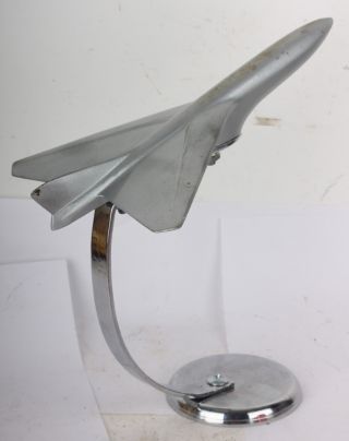 Jet Airplane Hood Ornament On Custom Stand Vintage Rocket Ship Plane Bomb War photo