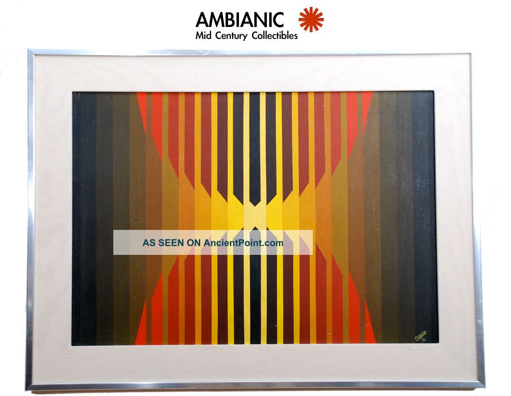 Abstract Oil In Canvas Signed Mid Century Mod Latin American Optical Art Ruelan Mid-Century Modernism photo