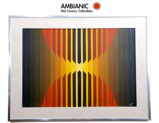 Abstract Oil In Canvas Signed Mid Century Mod Latin American Optical Art Ruelan photo