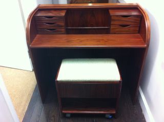 Vintage Danish Rosewood Roll Top Vanity Table With Matching Stool By Hundevad photo
