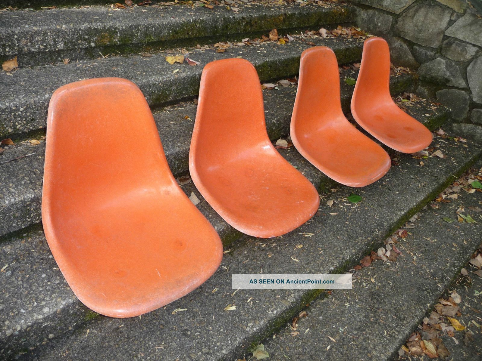 Set Of 4 Eames Herman Miller Side Shell Fiberglass Chair Seats Tangerine 1960s Mid-Century Modernism photo