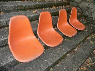 Set Of 4 Eames Herman Miller Side Shell Fiberglass Chair Seats Tangerine 1960s photo
