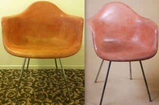 Eames Herman Miller Terracotta Red Orange Salmon Fiberglass Shell Chair Armchair photo