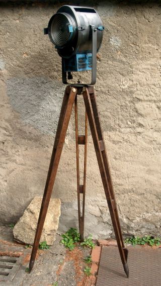 French Industrial Movie Theatre Spotlight Cremer On Wooden Tripod photo