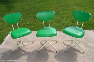 Set Of 3 Mid Century Wrought Iron Antarenni Side Chairs White W/green Vinyl photo