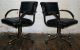 Pair Black Leather And Brass Armchairs Casters Reclining Mid Century Eames Knoll Mid-Century Modernism photo 9