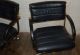 Pair Black Leather And Brass Armchairs Casters Reclining Mid Century Eames Knoll Mid-Century Modernism photo 10