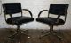 Pair Black Leather And Brass Armchairs Casters Reclining Mid Century Eames Knoll Mid-Century Modernism photo 1