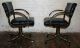 Pair Black Leather And Brass Armchairs Casters Reclining Mid Century Eames Knoll Mid-Century Modernism photo 2