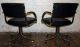 Pair Black Leather And Brass Armchairs Casters Reclining Mid Century Eames Knoll Mid-Century Modernism photo 4