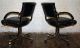 Pair Black Leather And Brass Armchairs Casters Reclining Mid Century Eames Knoll Mid-Century Modernism photo 7