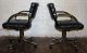 Pair Black Leather And Brass Armchairs Casters Reclining Mid Century Eames Knoll Mid-Century Modernism photo 8