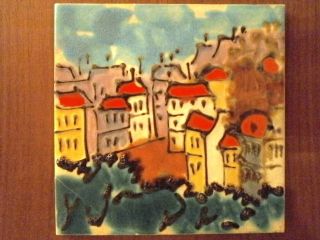 Harris Strong Midcentury Tile Wall Plaque Town Scene Reduced Price photo