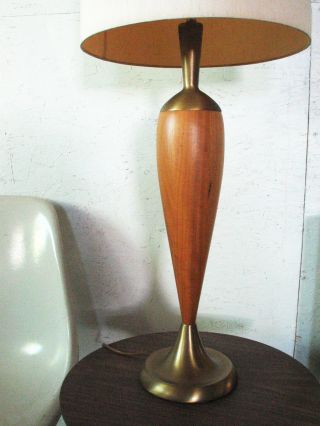 Danish Modern Teak Brass Sculptural Table Lamp Attributed To Laurel photo