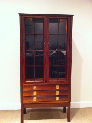 Danish Modern Rosewood Petite Lighted Curio Display Cabinet By Bruksbo photo