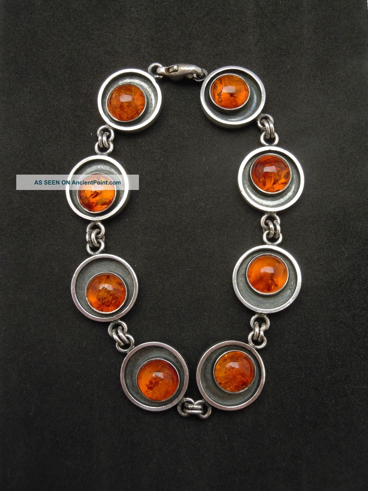 Fine Handcrafted European Sterling Silver & Natural Amber Bracelet Mid-Century Modernism photo