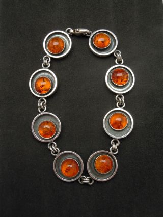 Fine Handcrafted European Sterling Silver & Natural Amber Bracelet photo
