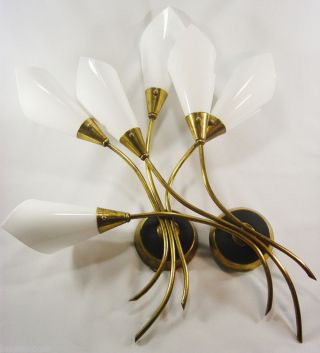 Aesthetic Art Deco Ligthing Modernist Calla Sconces Plastic Shade 1950 ' S photo