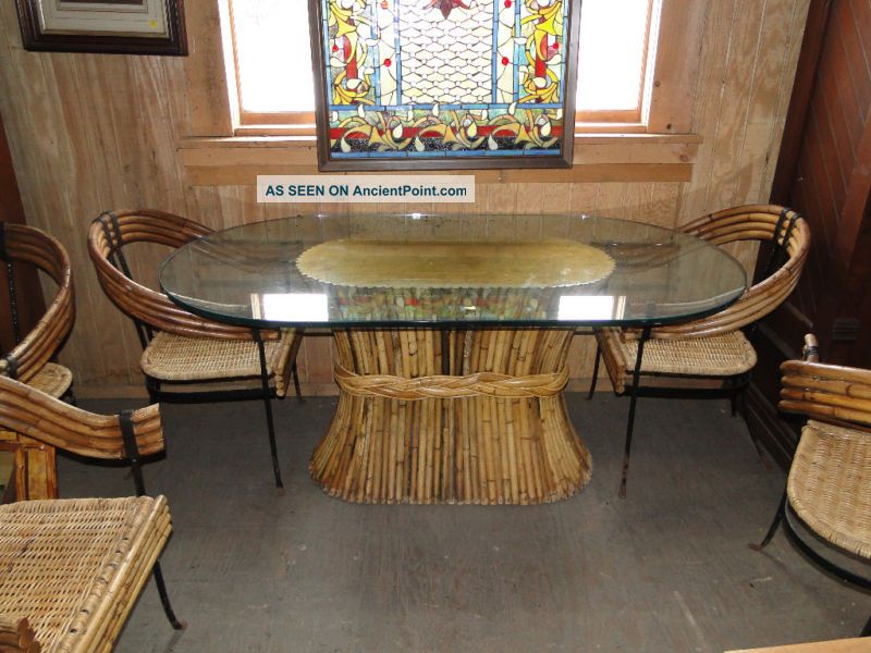 Bambo0 Table With Glass Top & 8 Iron & Bamboo Chairs Mid-Century Modernism photo