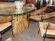Bambo0 Table With Glass Top & 8 Iron & Bamboo Chairs Mid-Century Modernism photo 2