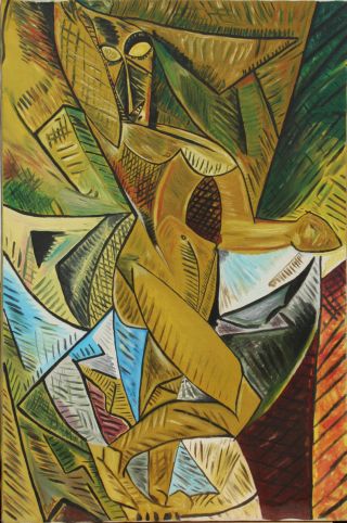 Signed: Carol; Fantastic 1960s Modernism - Cubism Jungle Figure - photo