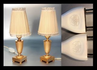 A Pair Of Sciolari Gilt Table Lamps Silk Shades Hollywood Regency Style 1950s photo