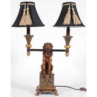 Vintage Style Lion Double Lights Table Lamp,  24  Tall. photo