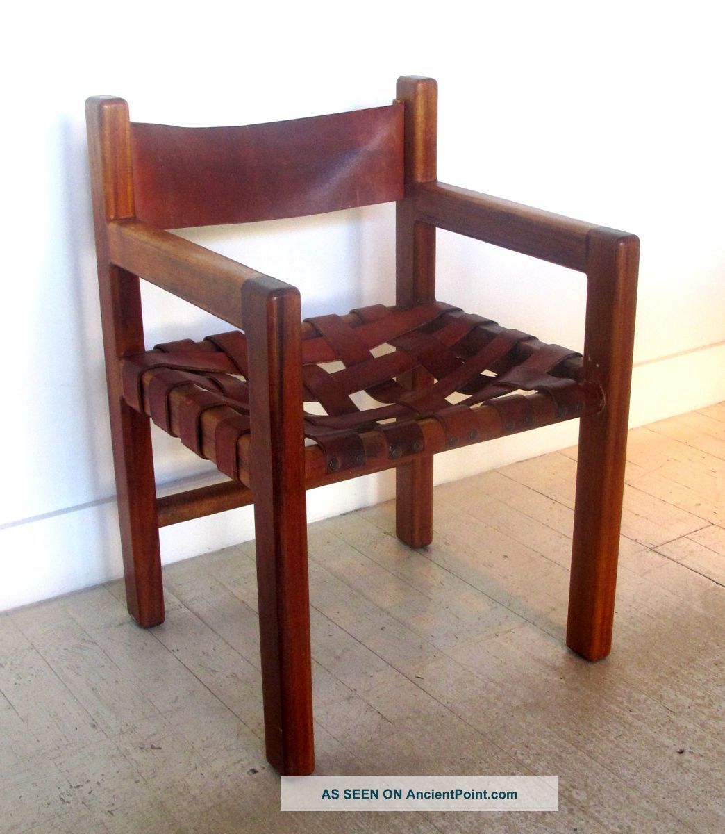 Amazing Leather Strap Craftsman Modern Exotic Wood Arm Chair Post-1950 photo