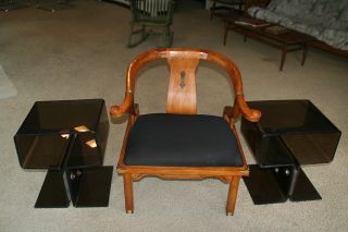 Mid - Century Modern Pair Lucite End Tables Rare Grey Black Lucite T Shaped Tables photo