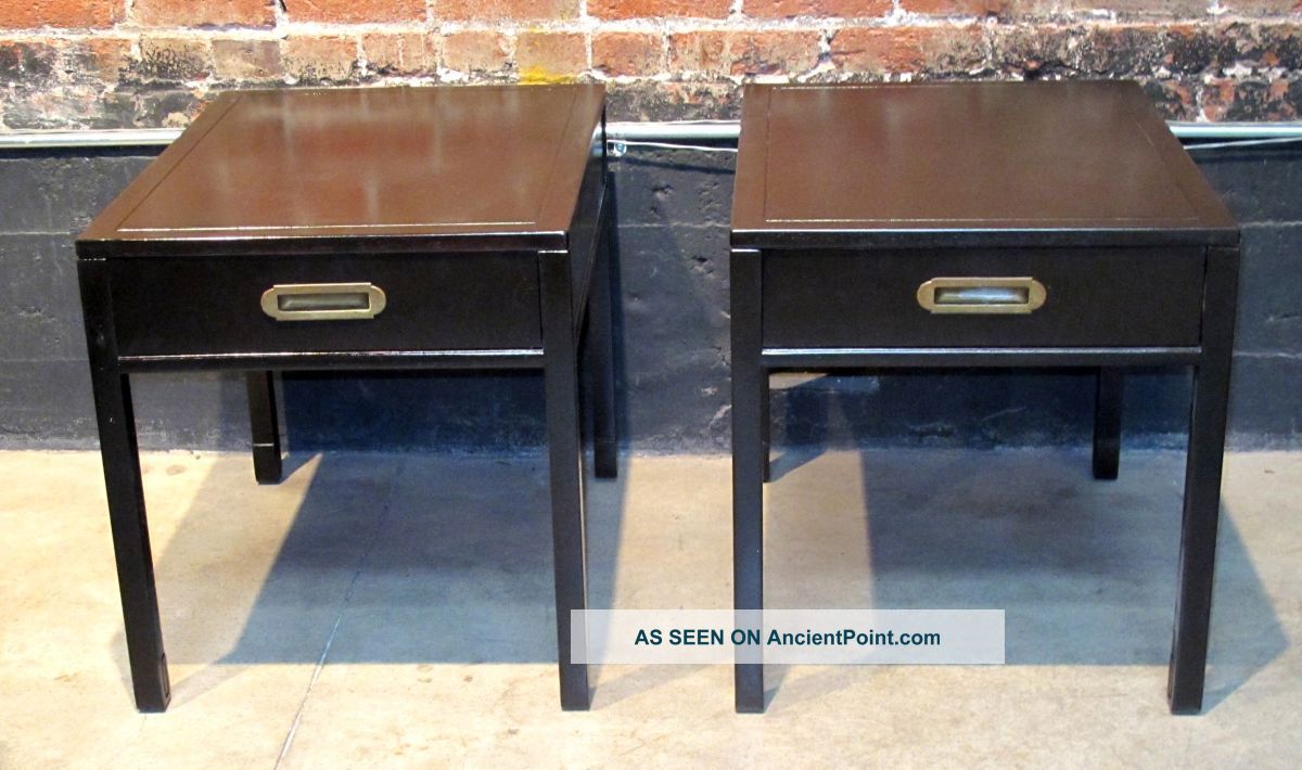 Pair Henredon Mahogany Campaign Style End Tables Refinished Espresso 1950s Post-1950 photo