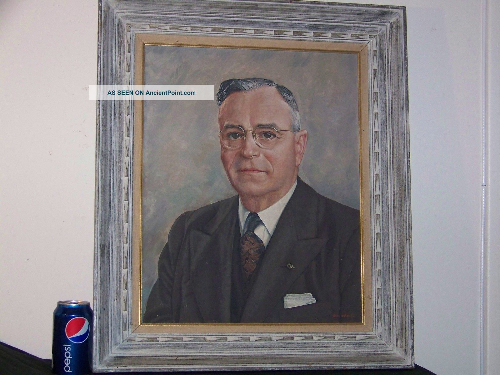 Mid - Century Oil On Canvas Portrait Painting By Renown Artist Tom Schenk Mid-Century Modernism photo
