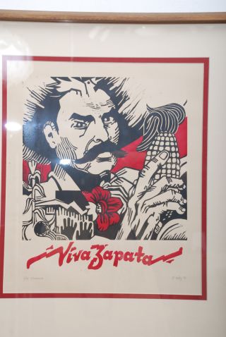 Xilografia Viva Zapata,  Wood Cut Print Signed,  Mexican Modernist photo