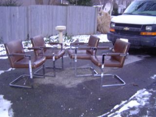 Great Set Of 4 Signed Thayer Coggin,  Milo Baughman Chrome & Leatherette Chairs photo