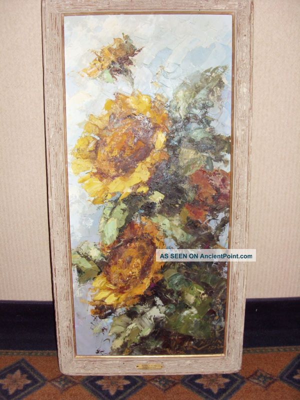 Eames Era Margarita Hahn Vidal Sunflowers Oil Painting Mid-Century Modernism photo