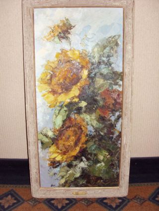 Eames Era Margarita Hahn Vidal Sunflowers Oil Painting photo