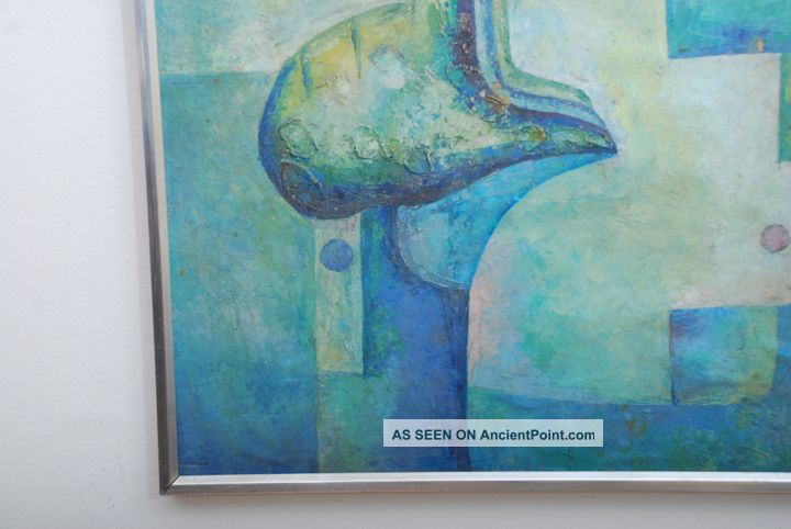 Latin American Abstract Surrealist Painting Signed Drejel 73 Mid-Century Modernism photo