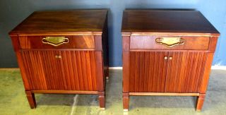 Pair Hollywood Regency Mahogany Brass Nightstands Johnson Furniture Renzo Rutili photo